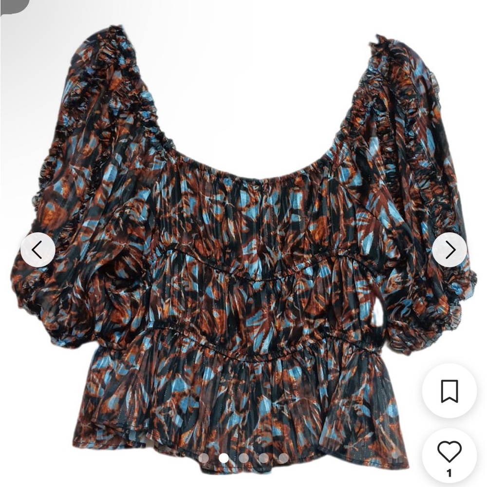 NWOT House of Harlow 1960 Ruffle Metallic Boho Cropped Blouse, M
